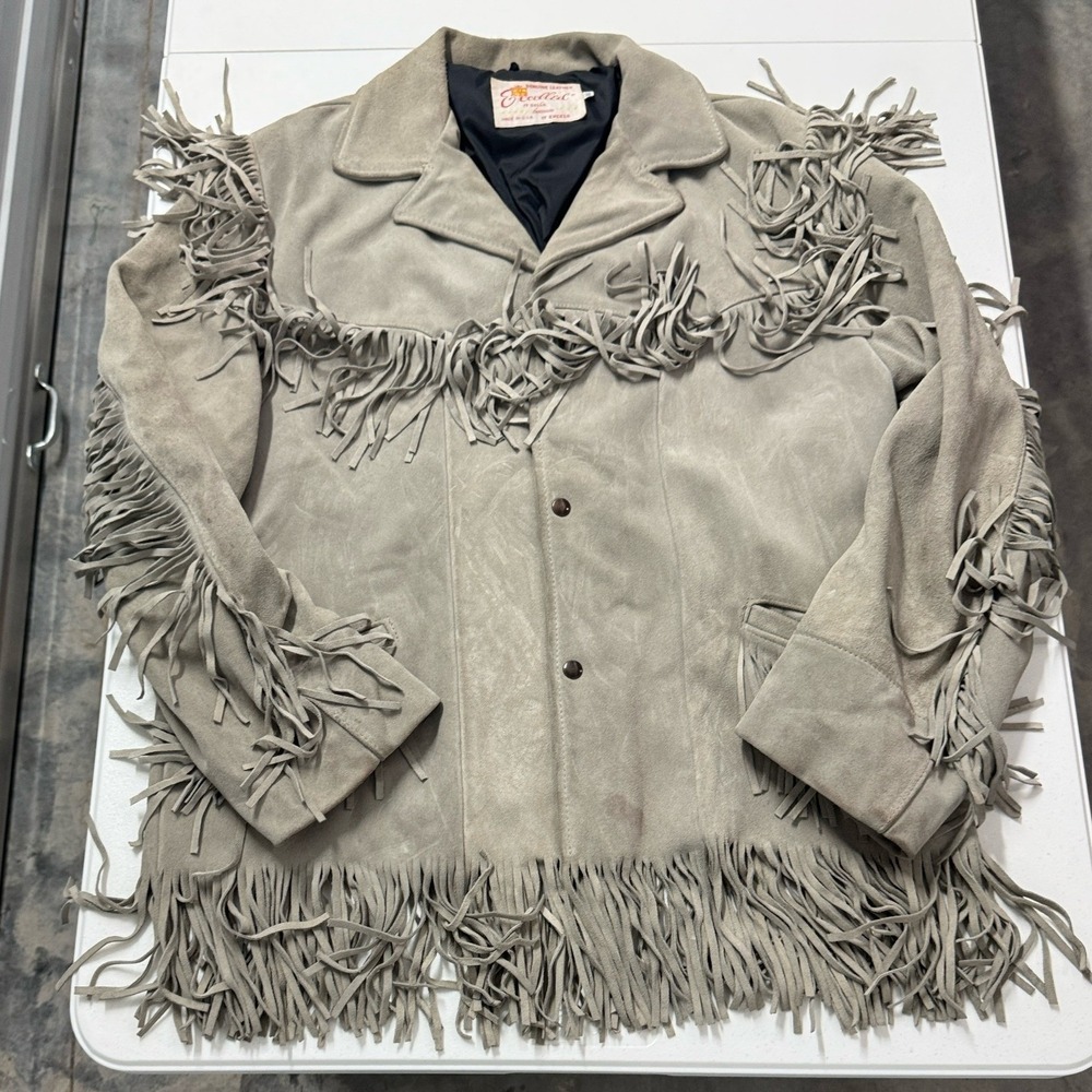 Excelled Fringe Suede Jacket Mens 46 Gray Good Vintage Western Made in USA